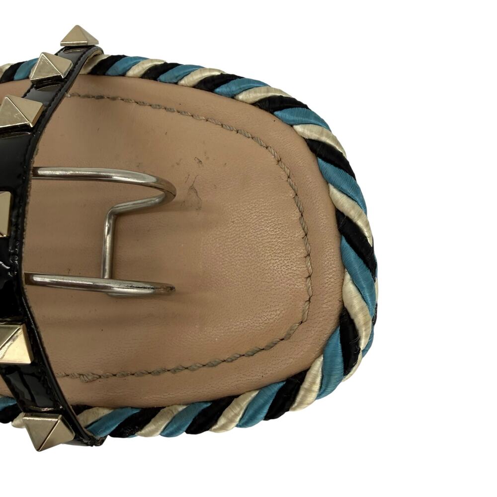 Valentino Rockstud Caged Leather Platform Sandals EU 40 Blue Braided - Picture 9 of 12